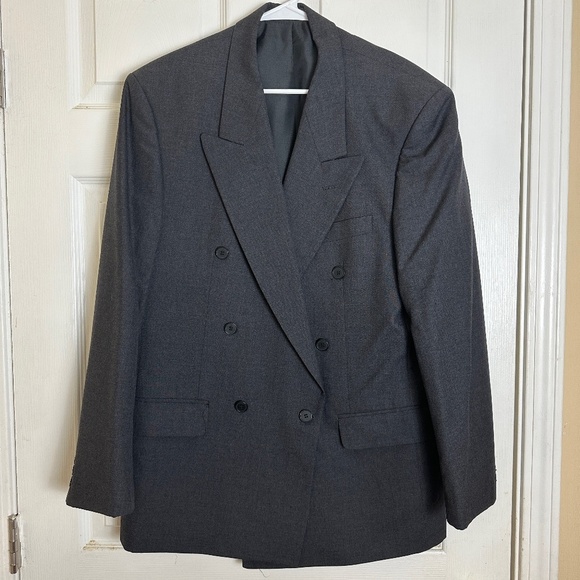 Alexandre of England Gray Pure New Wool Double Breasted Suit Jacket Men Size 40R - Picture 1 of 7